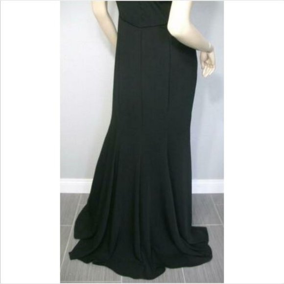 Marchesa Notte Black V-Neck Crepe Gown Dress 10 - Picture 5 of 7